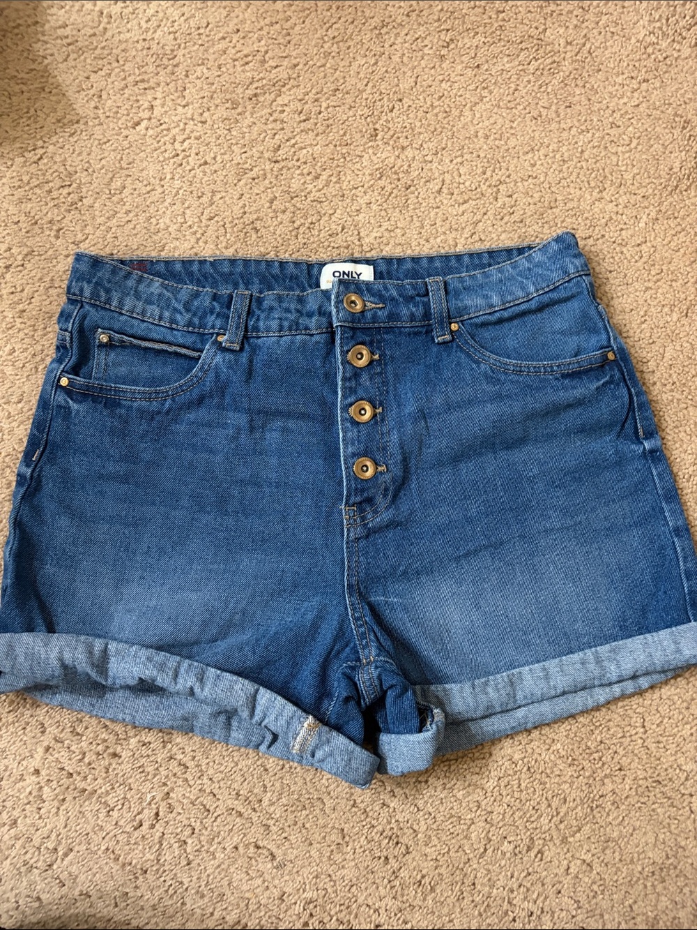 ONLY High- Rise Button-Front Denim Shorts in Blue